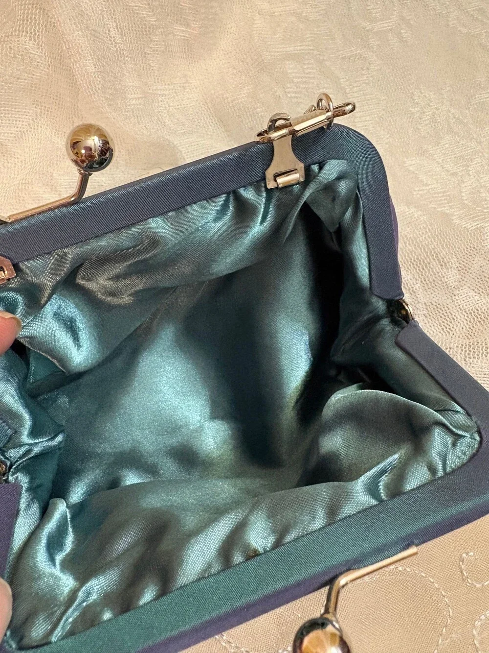 Fairy Dust by Paris Hilton Dark Teal Taffeta Clutch with Rhinestone Chain Strap